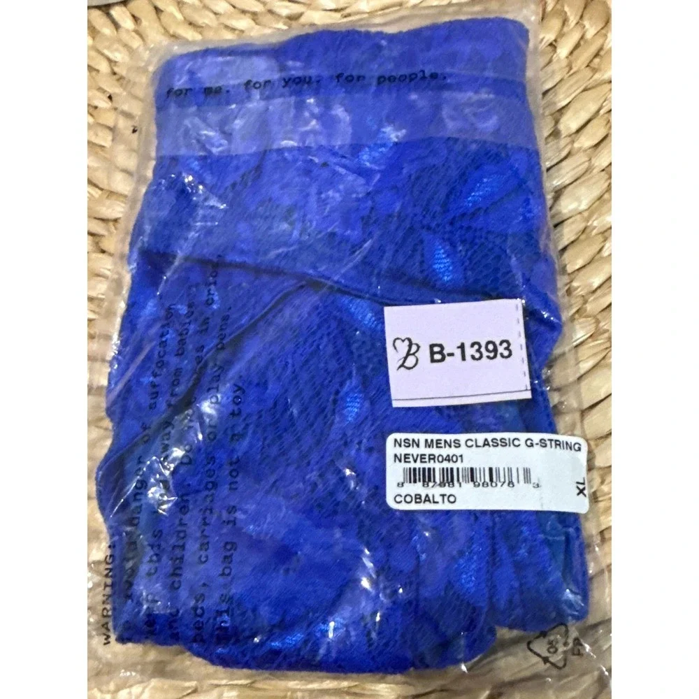 Cosabella Never Say Never Men's Classic G-String Lace Thong Cobalt Blue NWT XL